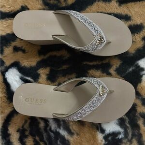 Guess Tan Sandals with Glittery Straps and Foam Sole